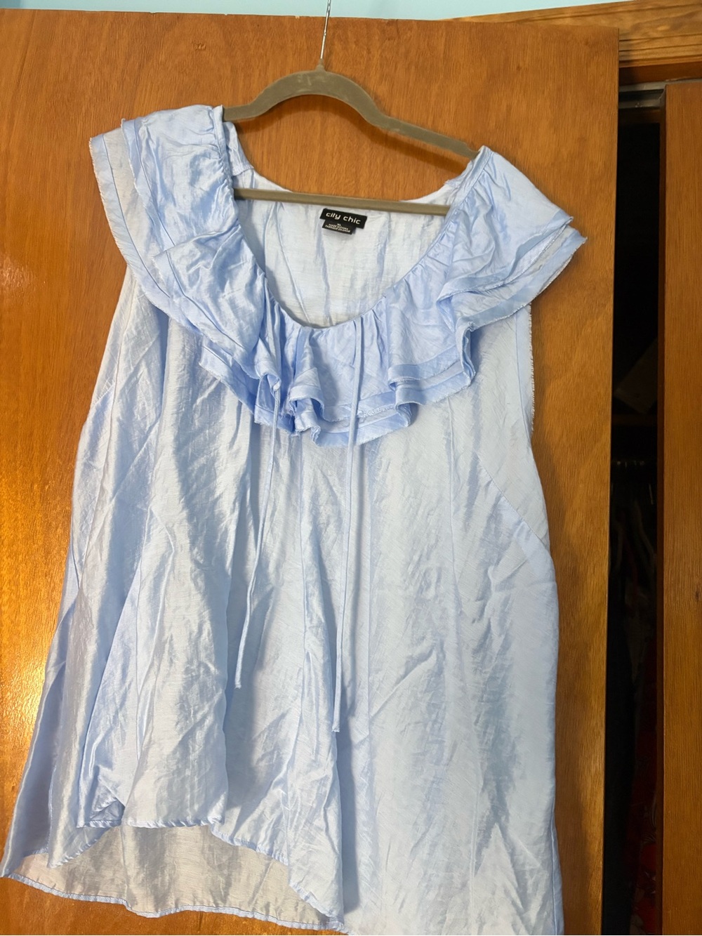 City Chic Light Blue Ruffled Sleeveless Blouse